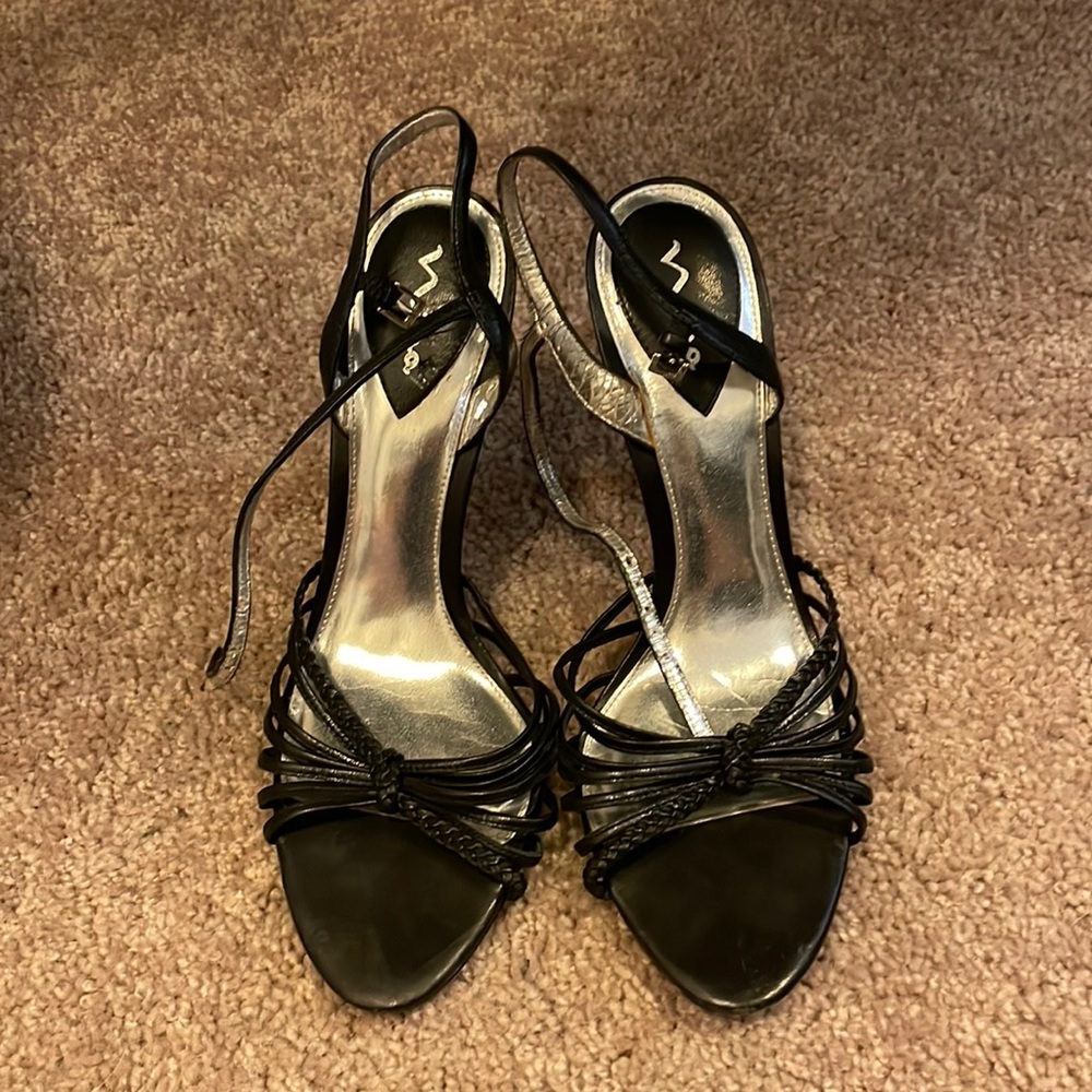 Black Nina Heels with silver heel